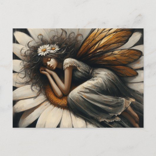 Carte Postale Superbe Fée endormi sur une fleur (Devant)