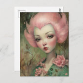 Carte Postale Superbe Femme aux cheveux roses (Devant / Derrière)