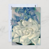 Carte Postale Superbe Georgia O'Keeffe Rose blanche et larkspur (Devant / Derrière)