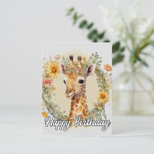 Carte Postale Superbe Girafe Mignon | Joyeux Anniversaire (Debout devant)