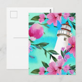 Carte Postale Superbe phare blanc Floral (Devant / Derrière)