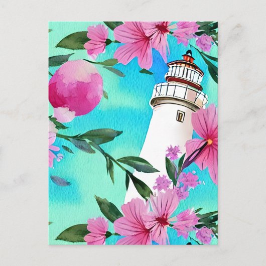 Carte Postale Superbe phare blanc Floral (Devant)