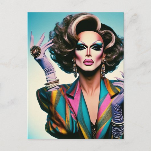 Carte Postale Superbe reine Drag dans une veste colorée (Devant)