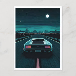 Carte Postale Supercar futuriste rétro 80s Lo-Fi vague