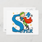Carte Postale Superhero Boy 4th Birthday Tshirts et cadeaux (Devant / Derrière)