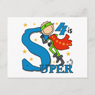 Carte Postale Superhero Boy 4th Birthday Tshirts et cadeaux
