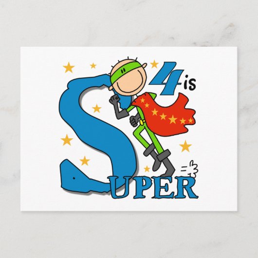 Carte Postale Superhero Boy 4th Birthday Tshirts et cadeaux (Devant)