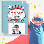 Carte Postale Superhero Comic Speech Bubble Merci Photo<br><div class="desc">Superhero Comic Speech Bubble Merci Photo Carte Postale Anniversaire. Ajoutez votre photo,  message et nom. Carte de remerciements d'anniversaire amusant pour les garçons.</div>