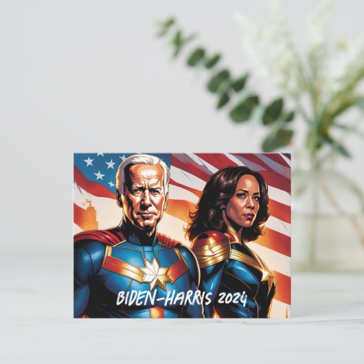 Carte Postale Superhero Joe Biden et Kamala Harris (Debout devant)