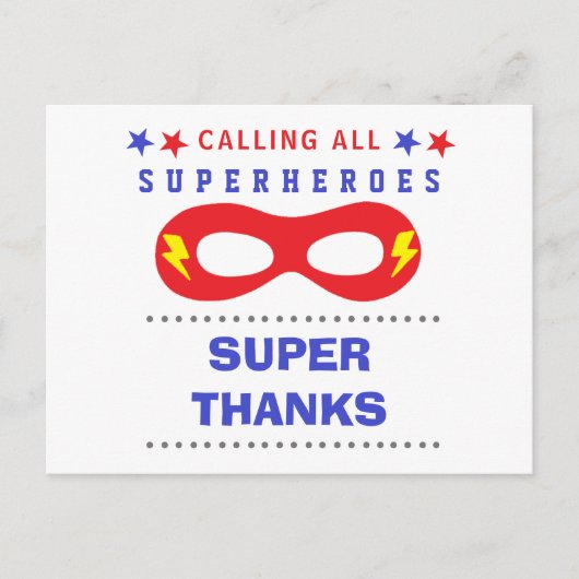 Carte Postale Superheros Party Super merci (Devant)