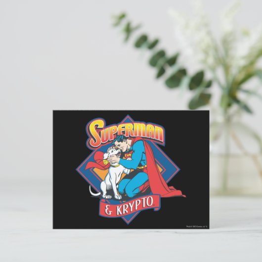 Carte Postale Superman avec Krypto (Debout devant)