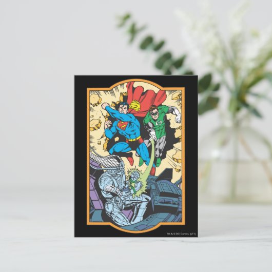 Carte Postale Superman & Green Lantern Combat Brainiac (Debout devant)