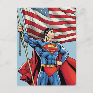 Carte Postale Superman tenant le drapeau américain