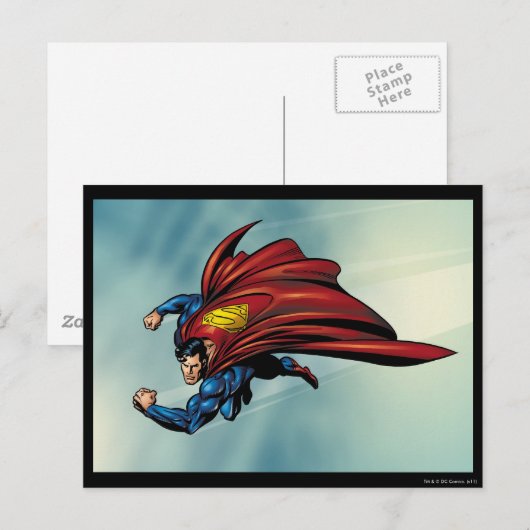 Carte Postale Superman vole avec cap (Devant / Derrière)