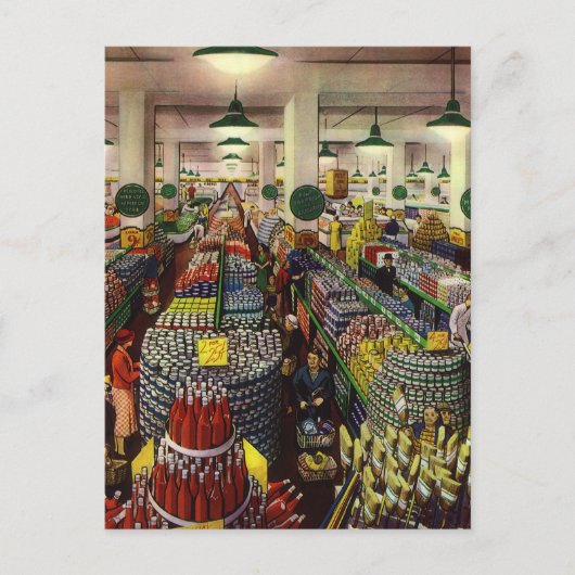 Carte Postale Supermarché d'affaires vintage, aliments et boisso (Devant)