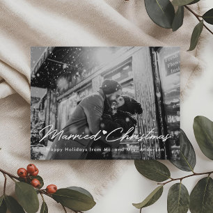 Carte Postale Superposition de photo de mariage moderne de Noël