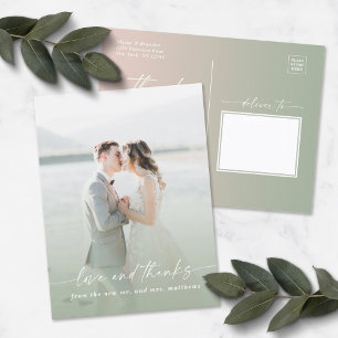 Carte Postale Superposition de photo de mariage vert clair ombré