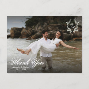 Carte Postale Superposition de photo de monogramme élégant Remer
