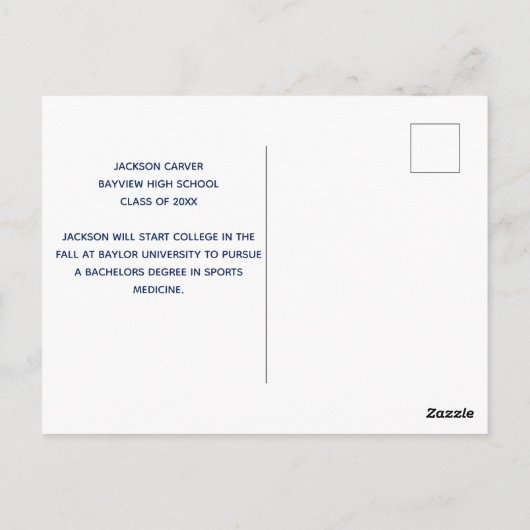 Carte Postale Superposition de script bleu Photo de diplômé Joue (Dos)