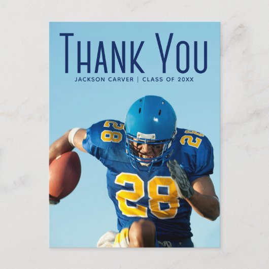 Carte Postale Superposition de script bleu Photo de remerciement (Devant)