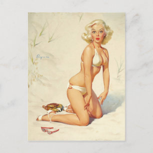 Carte Postale Sur la plage Retro Pin-up Girl