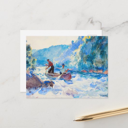 Carte Postale Sur les rapides par Frank Weston Benson (Devant/Arrière en situation)