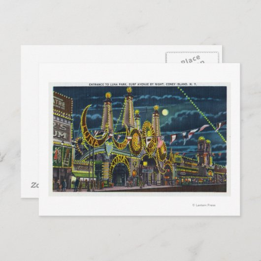 Carte Postale Surf Avenue Vue sur Luna Park Entrée à (Devant / Derrière)