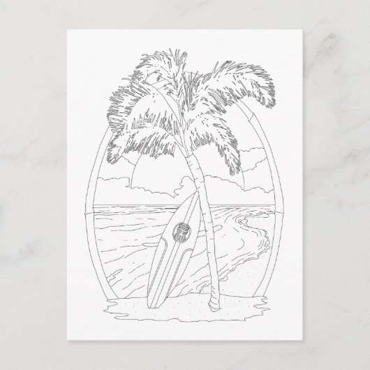 Carte postale surf Beach Adulte Coloration (Devant)