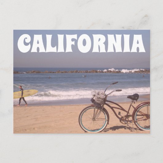 Carte Postale Surf Bicycle California Beach (Devant)