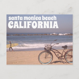 Carte Postale Surf Bicyclette Californie Père Noël Monica Beach
