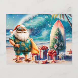 Carte Postale Surf de Noël en juillet avec PÈRE NOËL  