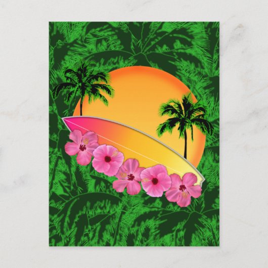 Carte Postale Surf et fleurs d'Hibiscus (Devant)