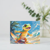 Carte Postale Surf Gecko Riding Les Vagues (Debout devant)