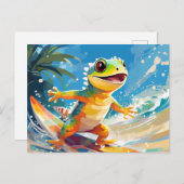Carte Postale Surf Gecko Riding Les Vagues (Devant / Derrière)