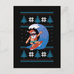 Carte Postale Surf Père Noël avec lunettes de soleil Funny Père