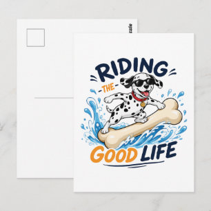 Carte Postale Surfant sur un os de chien surfeur la bonne vie
