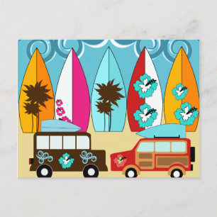 Carte Postale Surfboards Beach Bum Surfing Hippie Vans