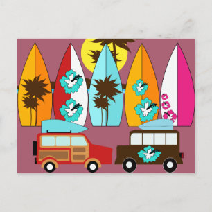 Carte Postale Surfboards Beach Bum Surfing Hippie Vans