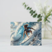 Carte Postale Surfer à cheval sur une vague (Debout devant)