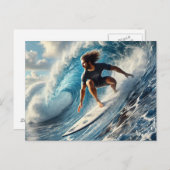 Carte Postale Surfer à cheval sur une vague (Devant / Derrière)