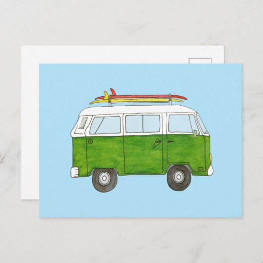 Carte Postale Surfer Campervan (Devant / Derrière)