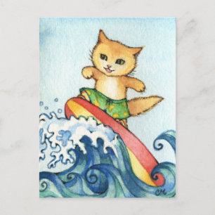 Carte Postale Surfer - Cute Surf Cat Art