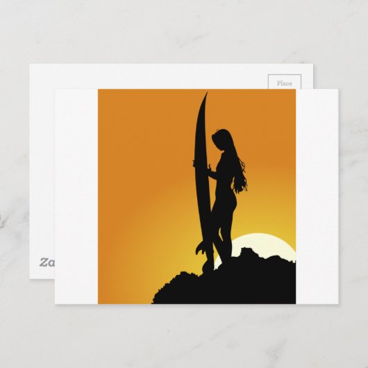 Carte Postale Surfer fille Silhouette (Devant / Derrière)