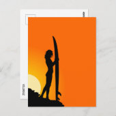 Carte Postale Surfer Girl, Coucher de soleil rouge (Devant / Derrière)