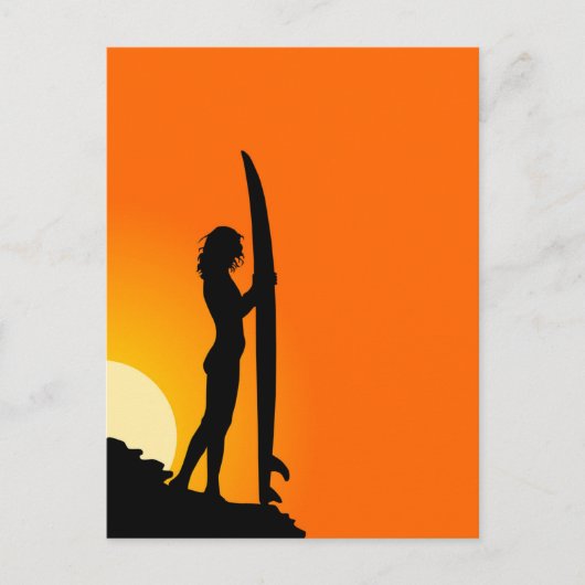Carte Postale Surfer Girl, Coucher de soleil rouge (Devant)