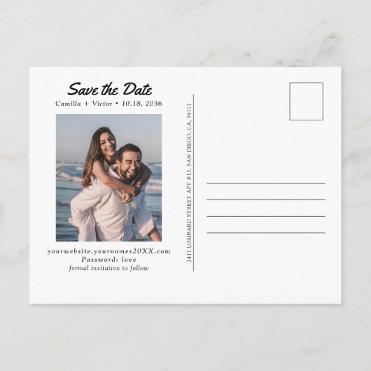 Carte Postale Surfer Mariage Blue Ocean Enregistrer la date Cart (Dos)