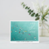 Carte Postale Surfer Mariage Blue Ocean Enregistrer la date Cart (Debout devant)