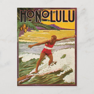 Carte Postale Surfer sur la plage tropicale Honolulu, voyage vin