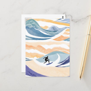 Carte Postale Surfer sur la vague Aquarelle contemporaine