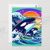 Carte Postale Surfer sur les vagues (Devant / Derrière)